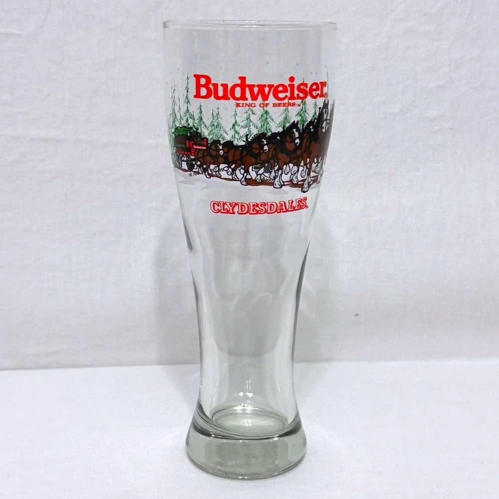 Vintage 1992 Budweiser Clydesdale Pilsner Glass King of Beers Winter Scene 9